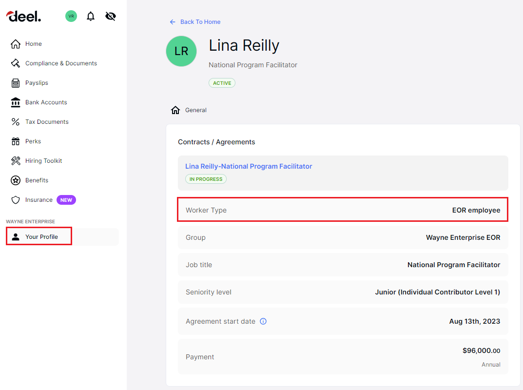 worker type - Contracts/Agreements view