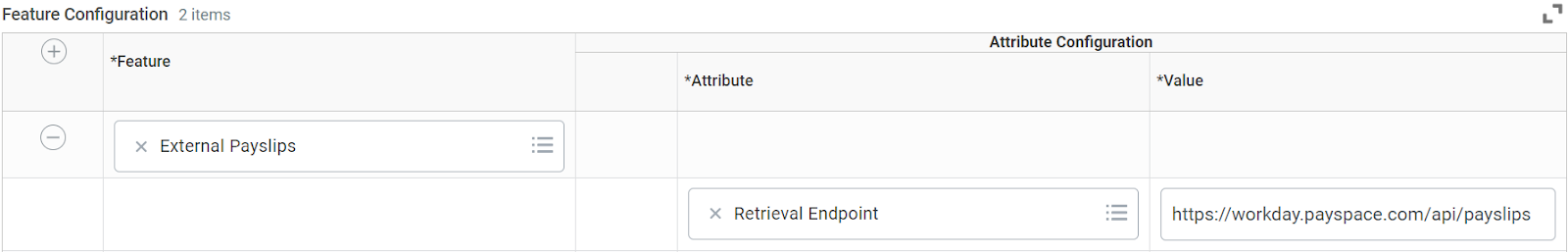 Feature configuration grid