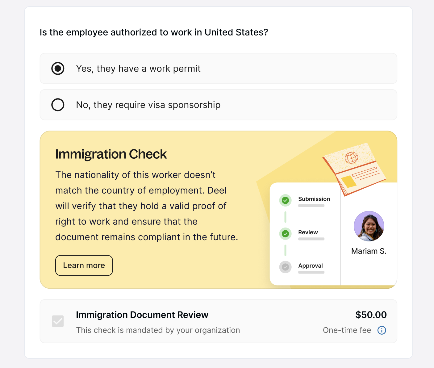 Requesting Immigration Support During Contract Creation – Deel